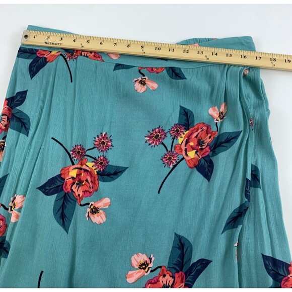 Express Floral Outfit Maxi Skirt Kimono Wrap Top Teal Rayon Womens Large New Tag - Picture 9 of 16